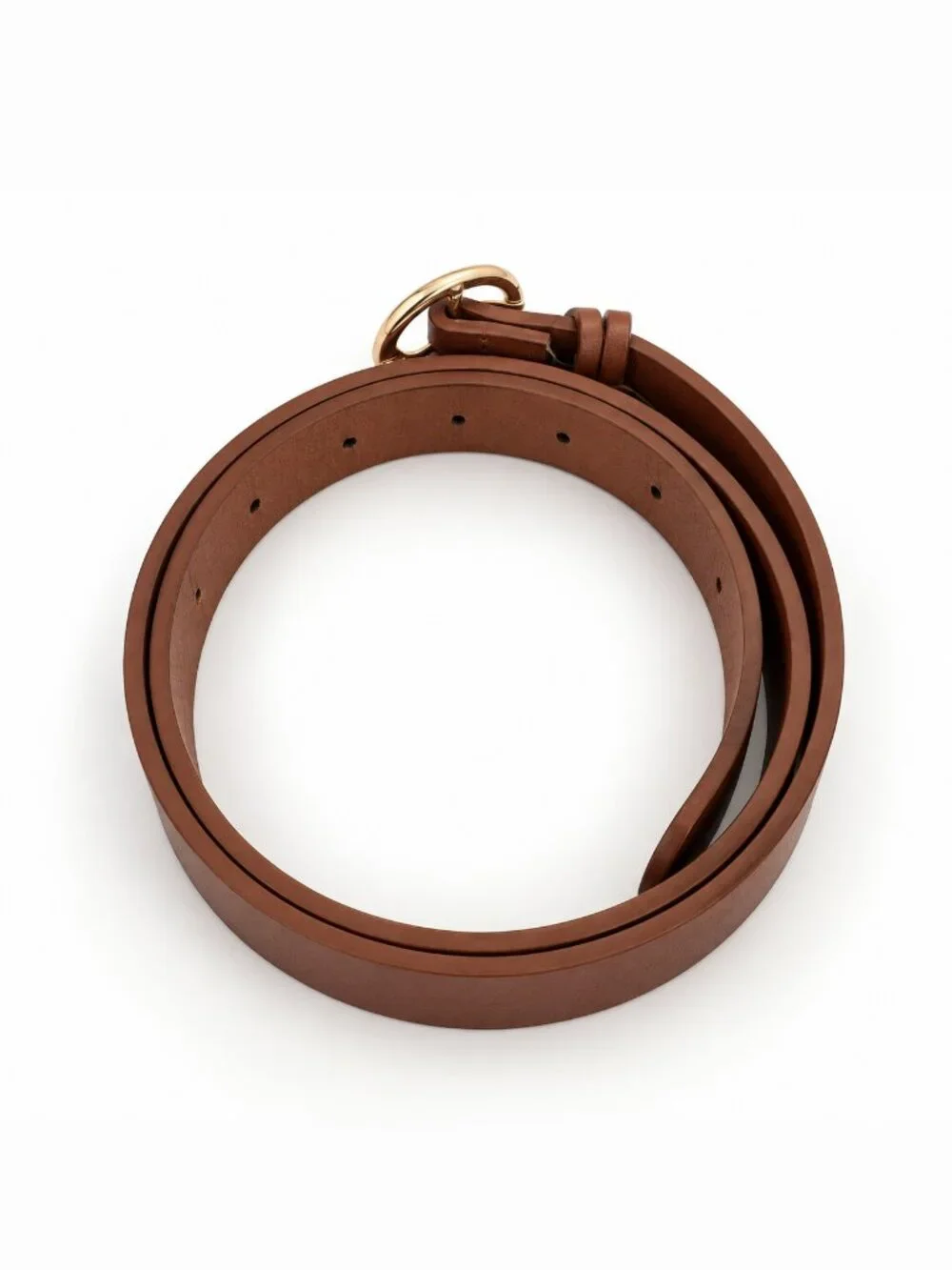 Brown Skinny Belt Gold Round Buckle Women’s Waist Belt